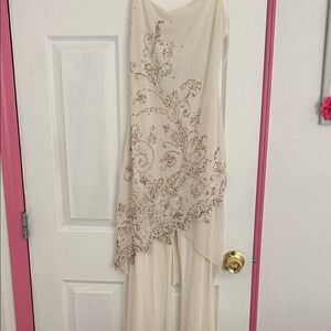 Elegant Cream and Gold Embellished pantsuit! Chiffon flare spaghetti straps